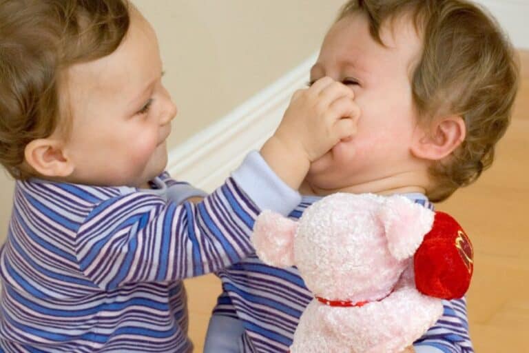 one toddler scratching another toddler's face